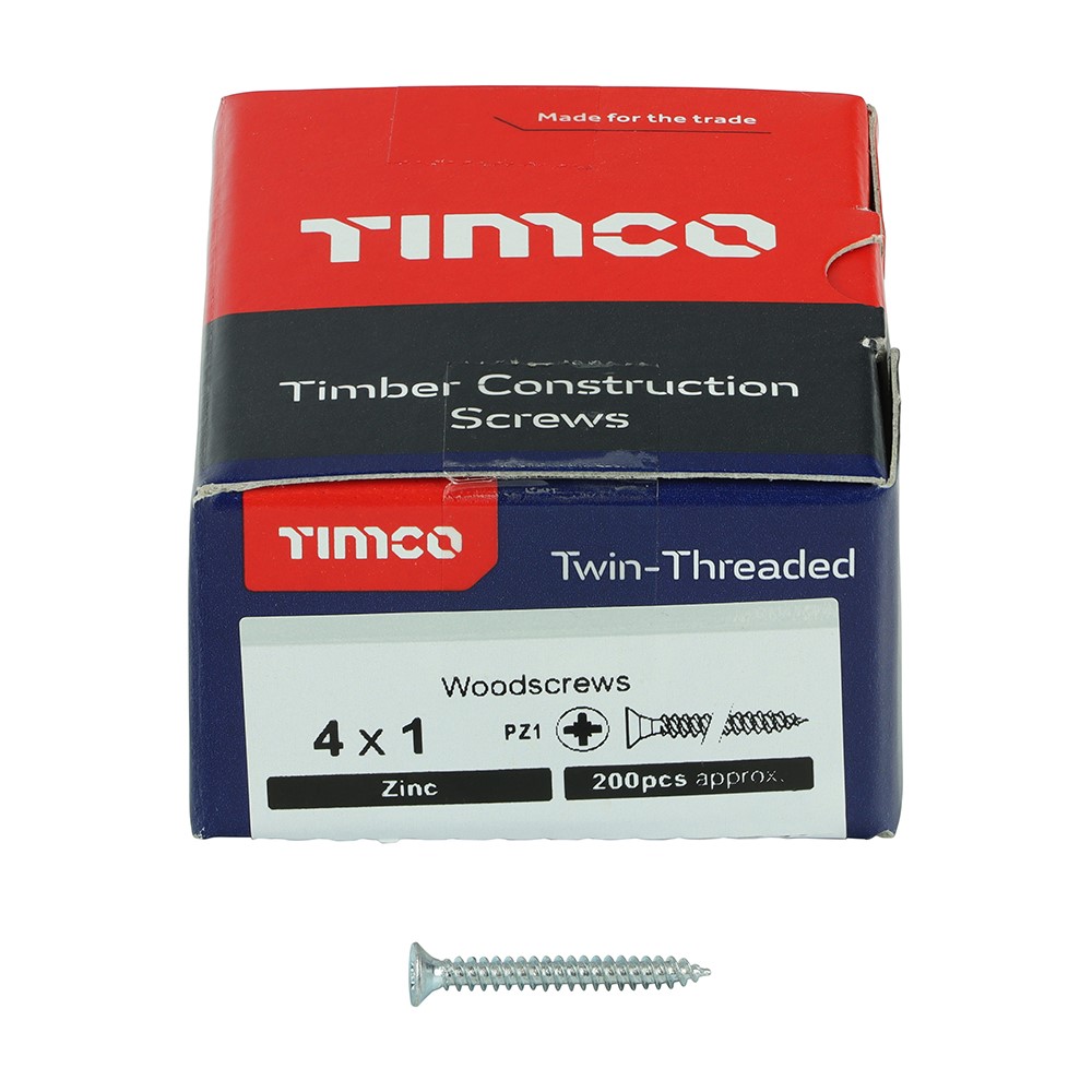 TIMCO Twin-Threaded Woodscrews - PZ -Zinc 4g x 1