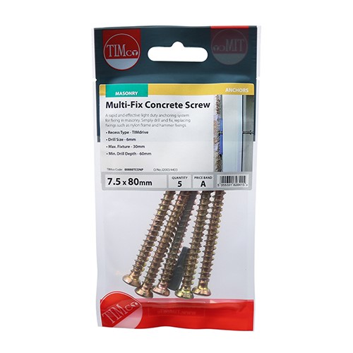 TIMCO Concrete Screws - TX - Flat Countersunk 7.5 x 50mm (8)