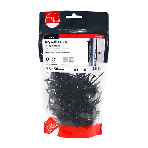 TIMCO Drywall Screws - Fine Thread - PH - Bugle - Black 3.5 x 60mm (200)