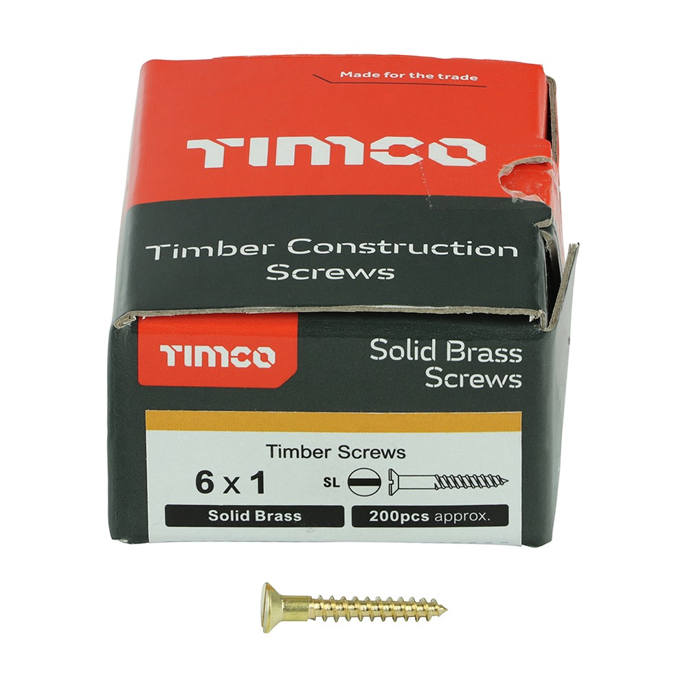 TIMCO Solid Brass Timber Screws - SLOT - Countersunk 6g x 1