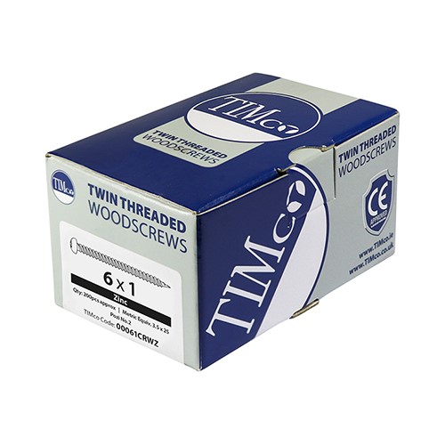 TIMCO Twin-Threaded Woodscrews - PZ - Round - Zinc 6g x 1