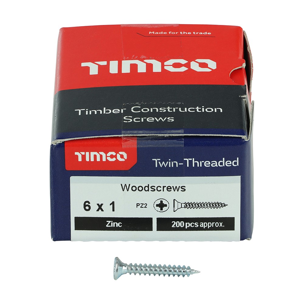 TIMCO Twin-Threaded Woodscrews - PZ -Zinc 6g x 1