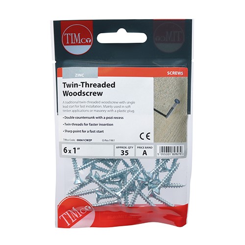 TIMCO Twin-Thread Woodscrews - PZ -Zinc 6g x 1