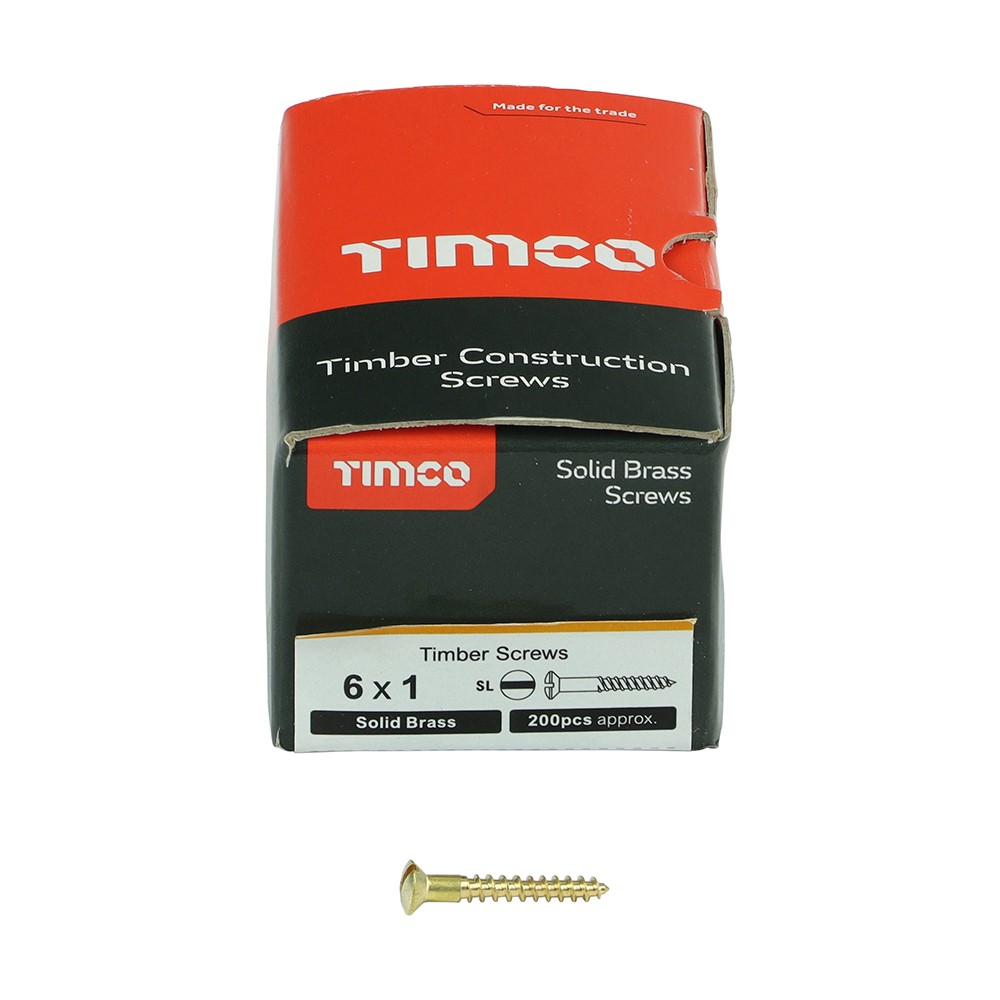 TIMCO Solid Brass Timber Screws - SLOT - Raised Countersunk 6g x 1