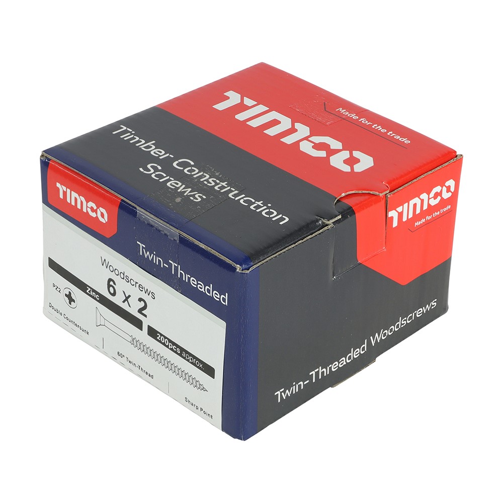 TIMCO Twin-Threaded Woodscrews - PZ -Zinc 6g x 2