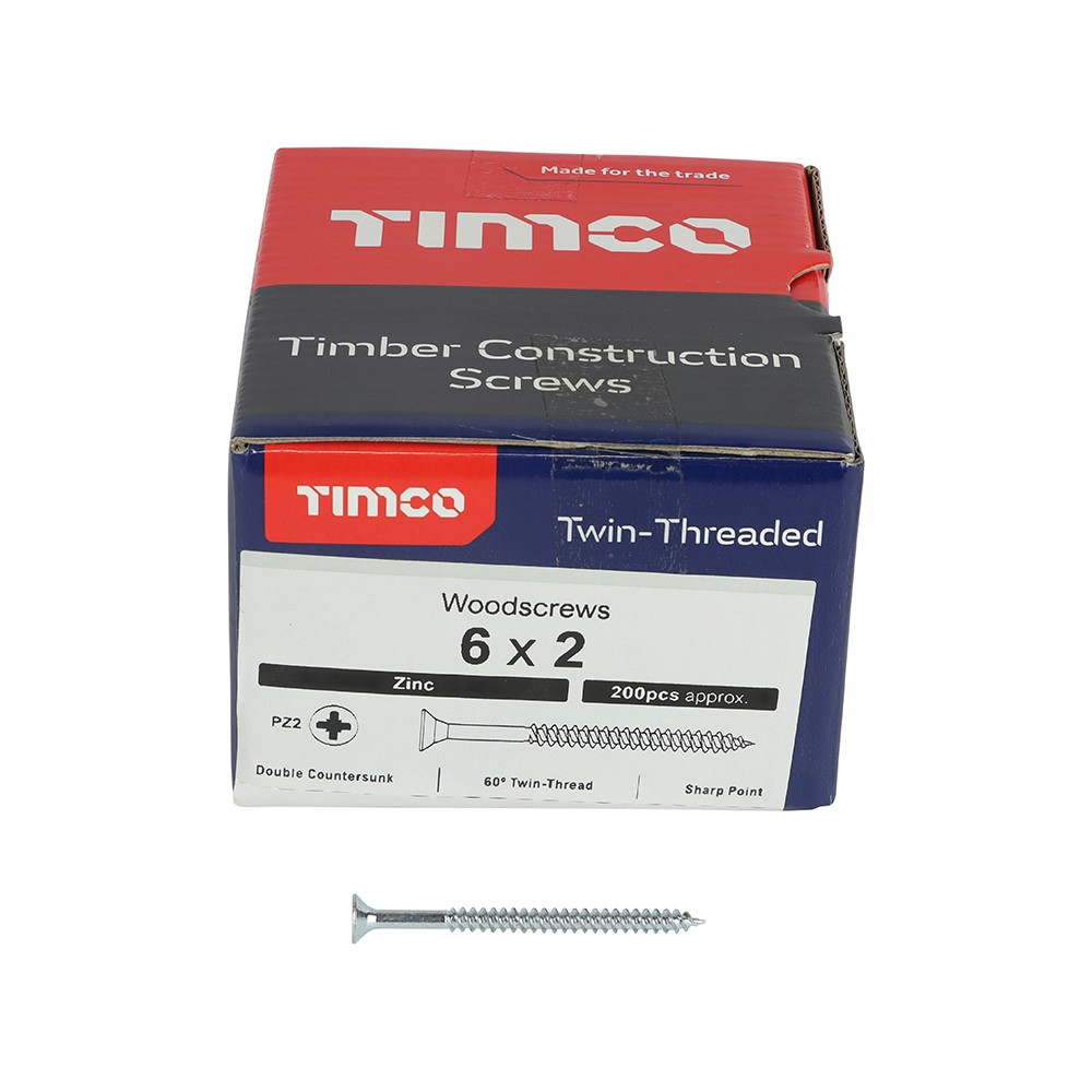 TIMCO Twin-Threaded Woodscrews - PZ -Zinc 6g x 2