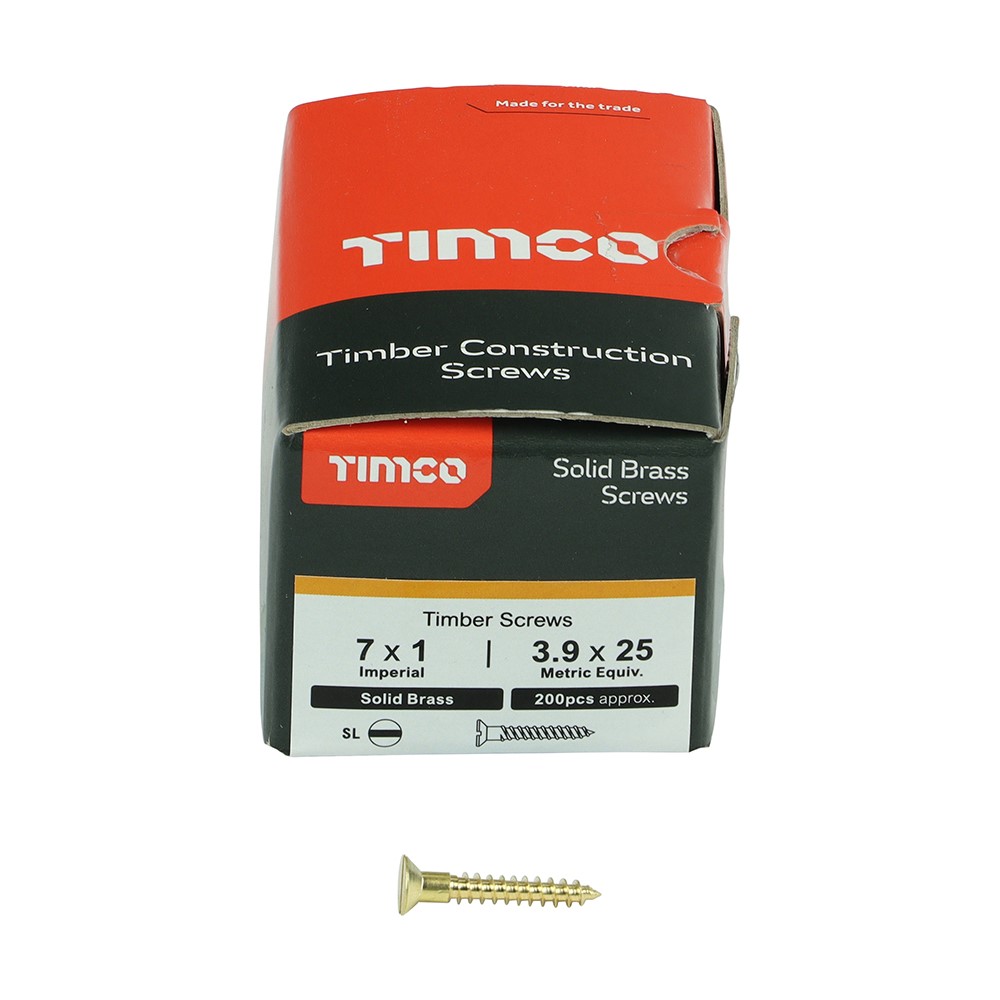 TIMCO Solid Brass Timber Screws - SLOT - Countersunk 7g x 1