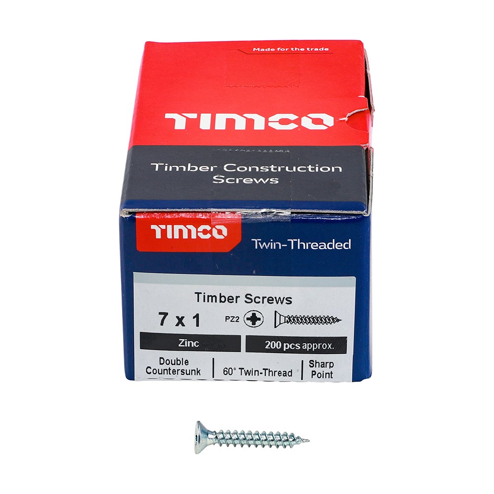 TIMCO Twin-Threaded Woodscrews - PZ -Zinc 7g x 1