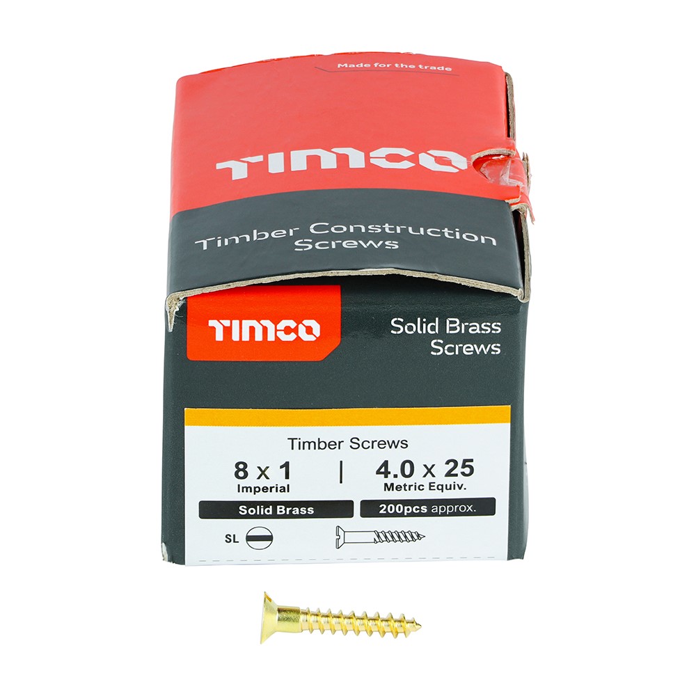 TIMCO Solid Brass Timber Screws - SLOT - Countersunk 8g x 1