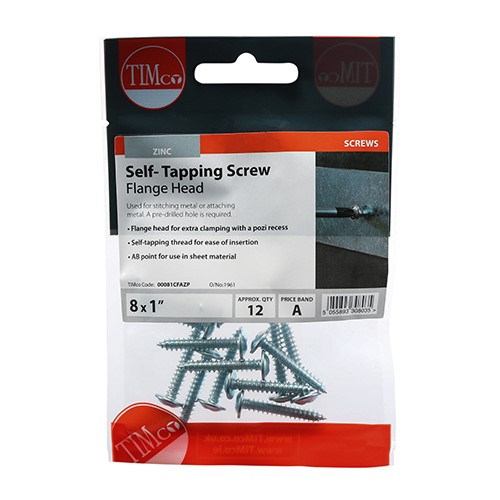 TIMCO Self-Tapping Screws - PZ - Flange Head - Zinc 8g x 1