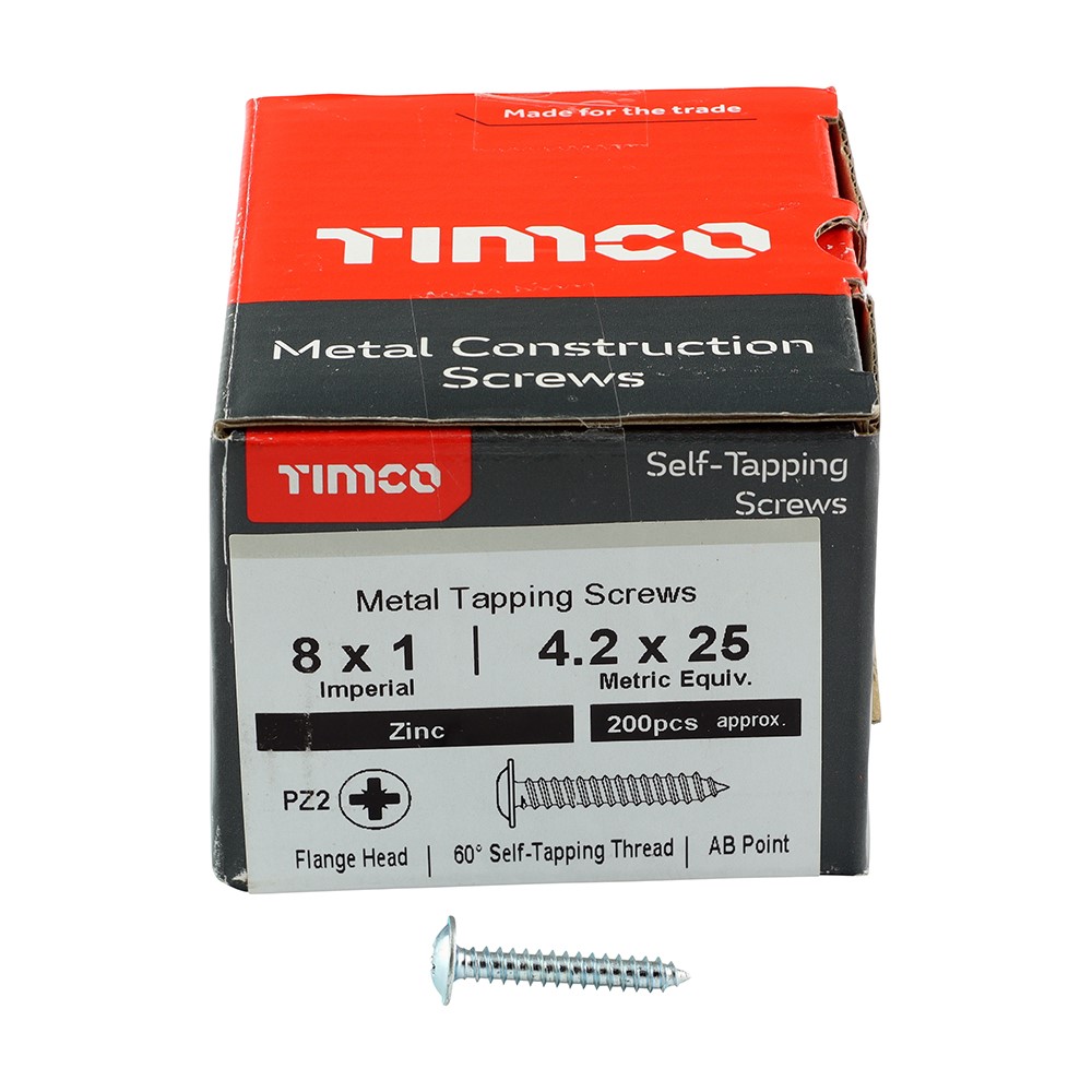 TIMCO Metal Tapping Screws - PZ - Flange - Self-Tapping - Zinc 8g x 1