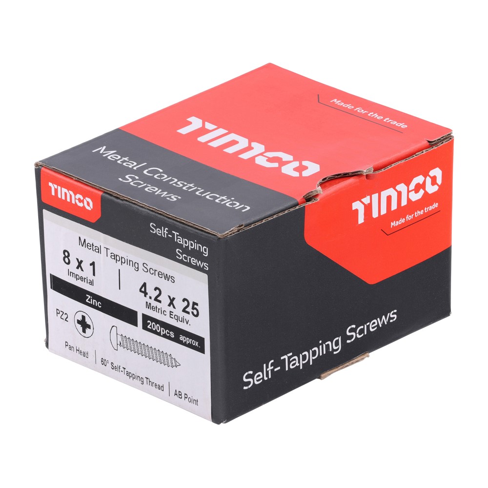 TIMCO Self-Tapping Screws - PZ - Pan - Zinc 8g x 1