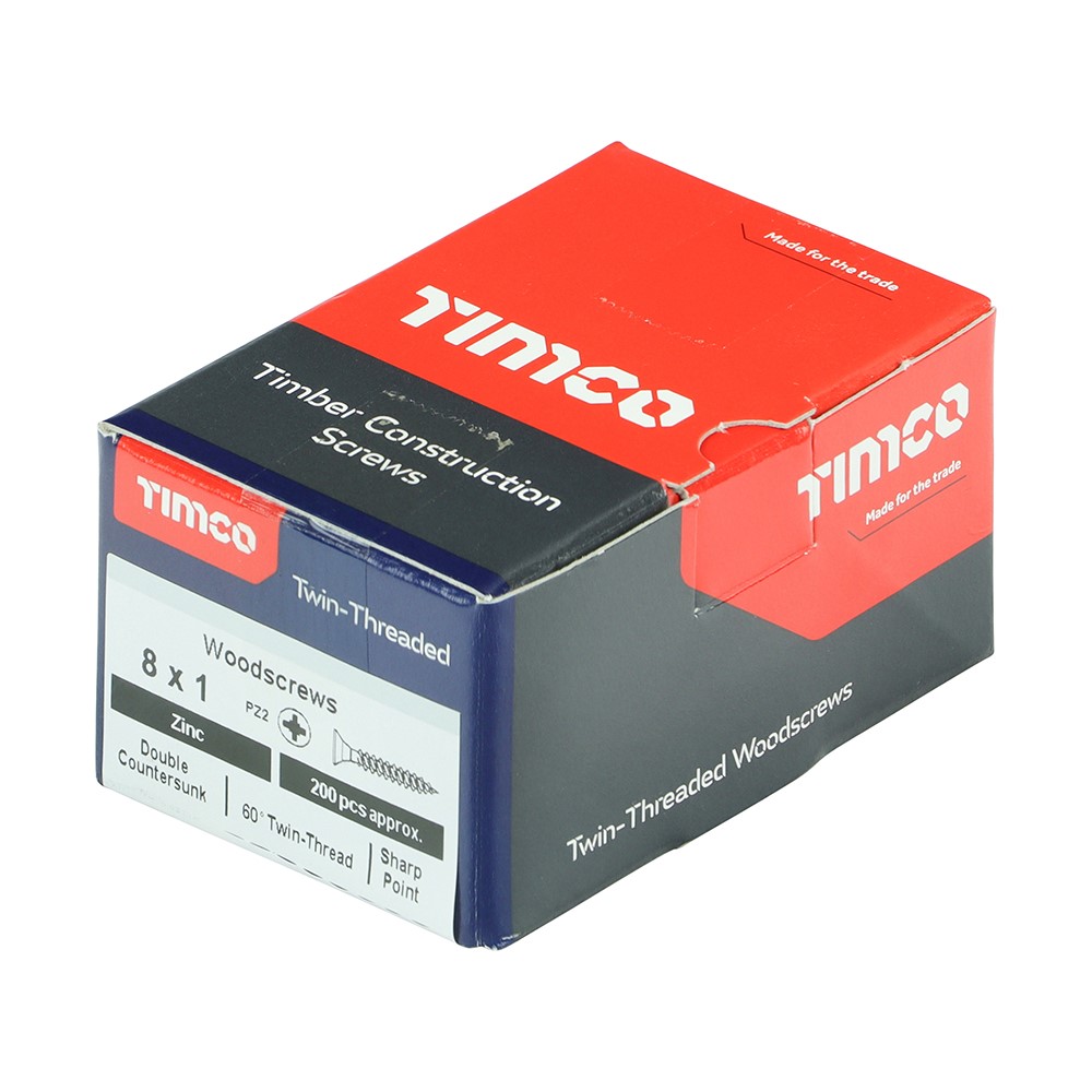 TIMCO Twin-Threaded Woodscrews - PZ -Zinc 8g x 1