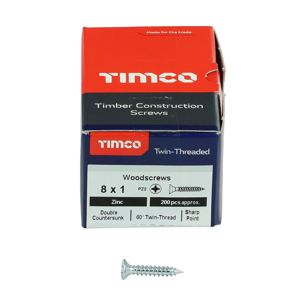 TIMCO Twin-Threaded Woodscrews - PZ -Zinc 8g x 1