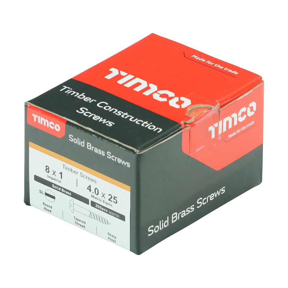 TIMCO Solid Brass Timber Screws - SLOT - Round 8g x 1