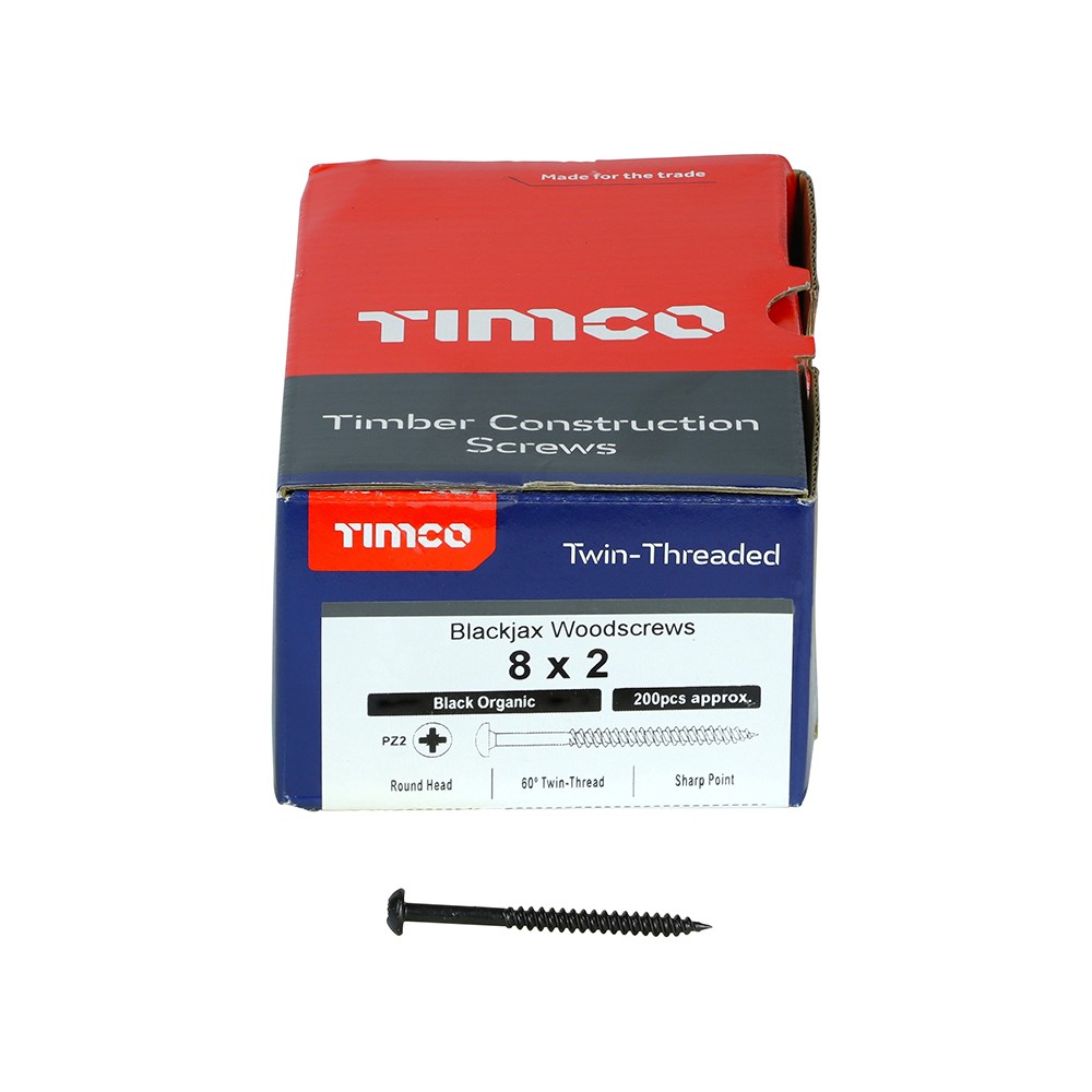 TIMCO Blackjax Woodscrews - PZ - Round - Black Organic 8g x 2