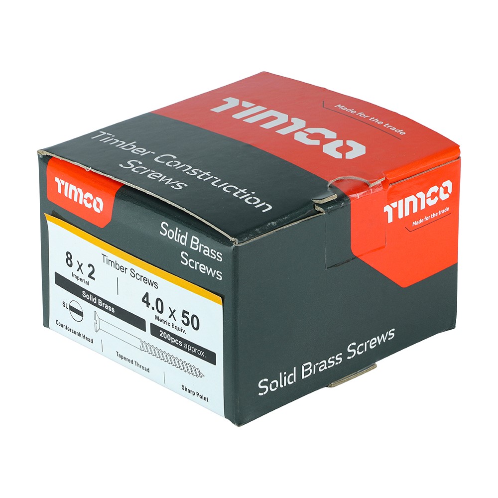 TIMCO Solid Brass Timber Screws - SLOT - Countersunk 8g x 2