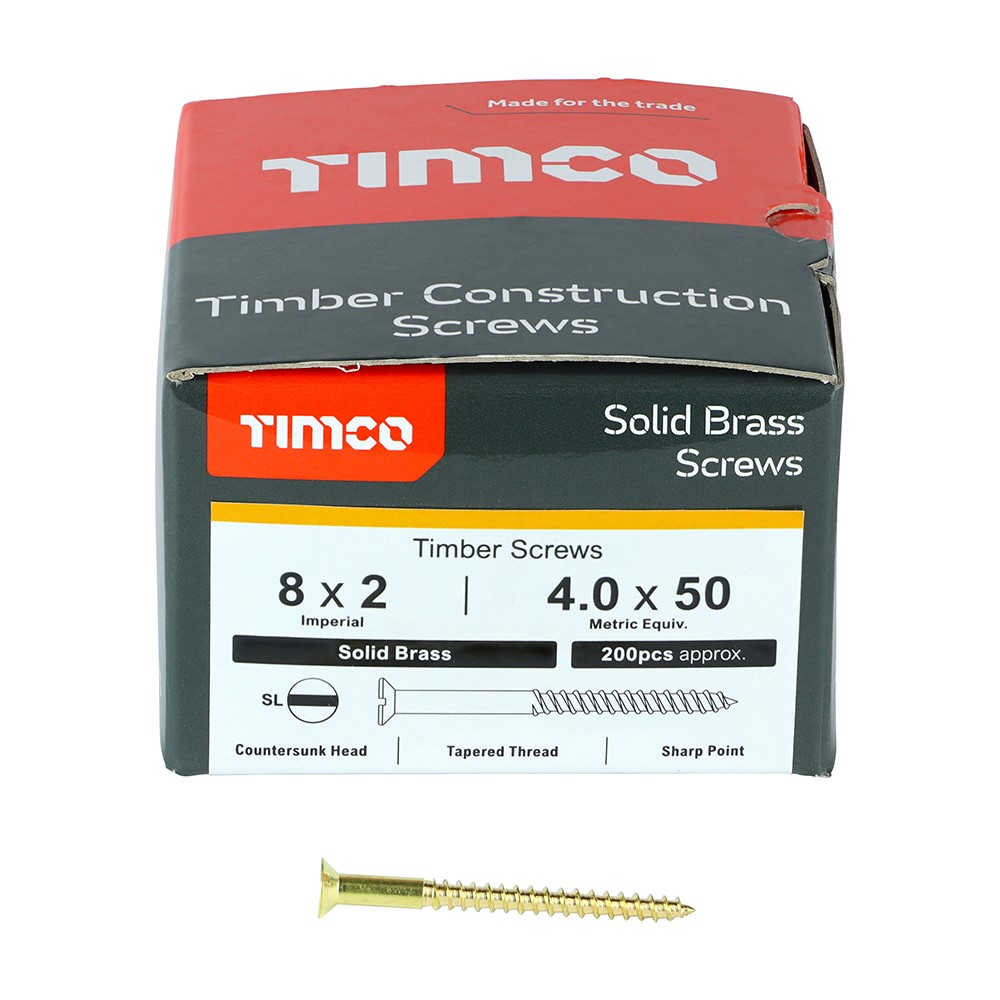 TIMCO Solid Brass Timber Screws - SLOT - Countersunk 8g x 2