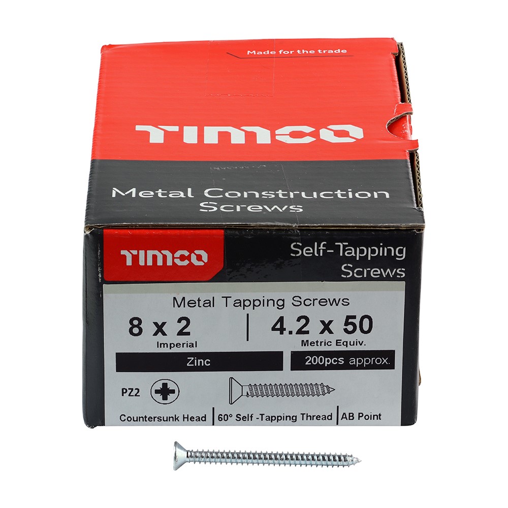 TIMCO Self-Tapping Screws - PZ - Countersunk - Zinc 8g x 2