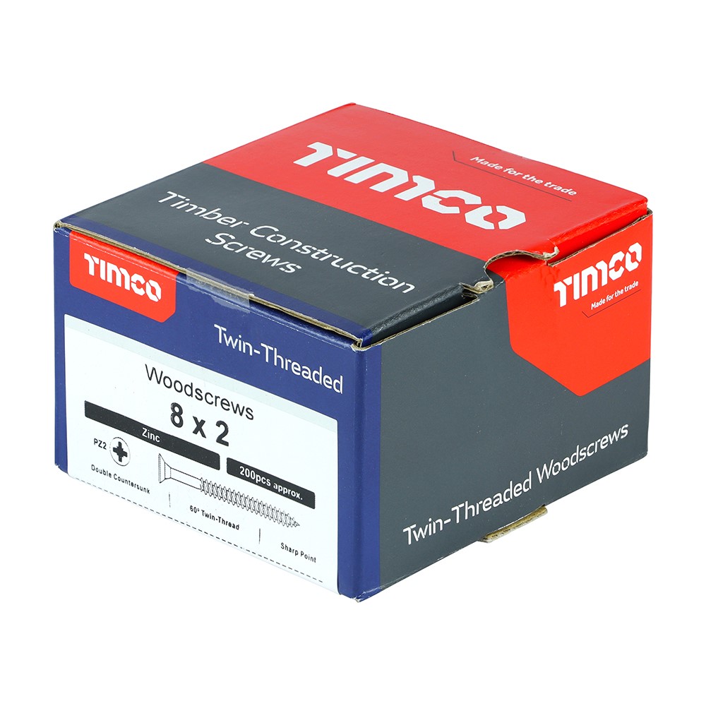 TIMCO Twin-Threaded Woodscrews - PZ -Zinc 8g x 2