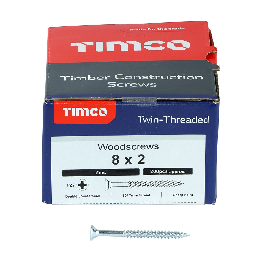 TIMCO Twin-Threaded Woodscrews - PZ -Zinc 8g x 2