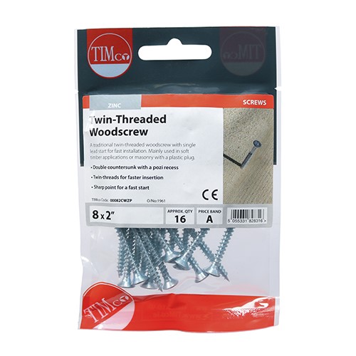 TIMCO Twin-Thread Woodscrews - PZ -Zinc 8g x 2