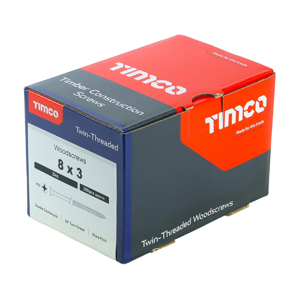 TIMCO Twin-Threaded Woodscrews - PZ -Zinc 8g x 3