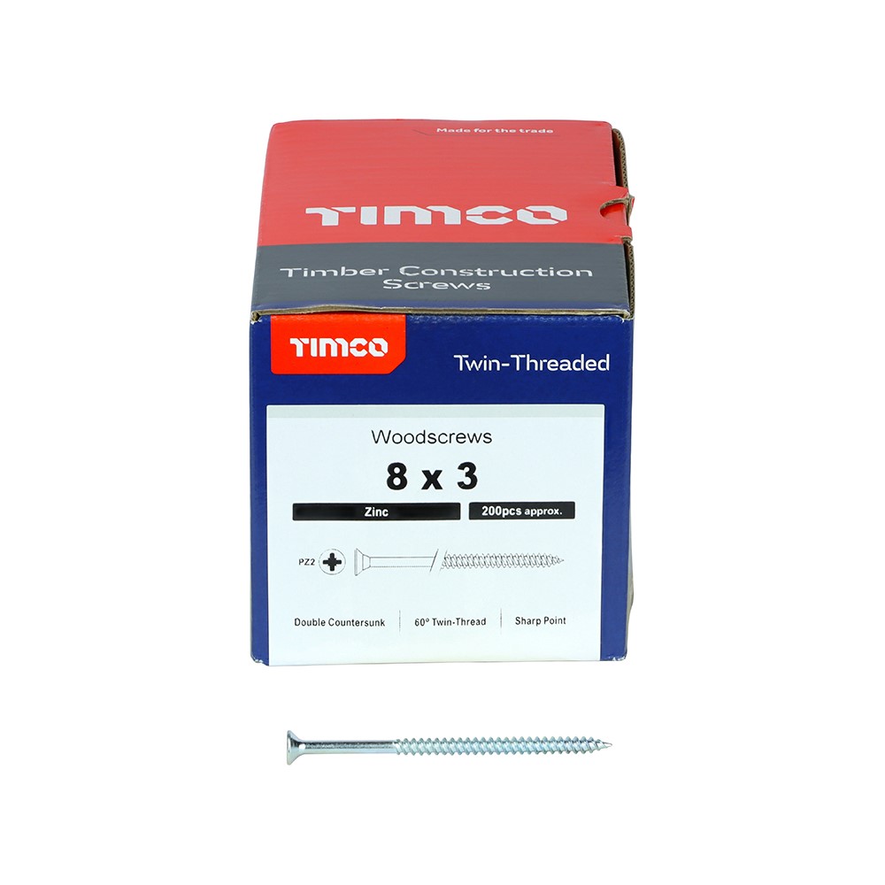 TIMCO Twin-Threaded Woodscrews - PZ -Zinc 8g x 3