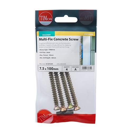 TIMCO Concrete Screws - TX - Flat Countersunk 7.5 x 100mm (4)