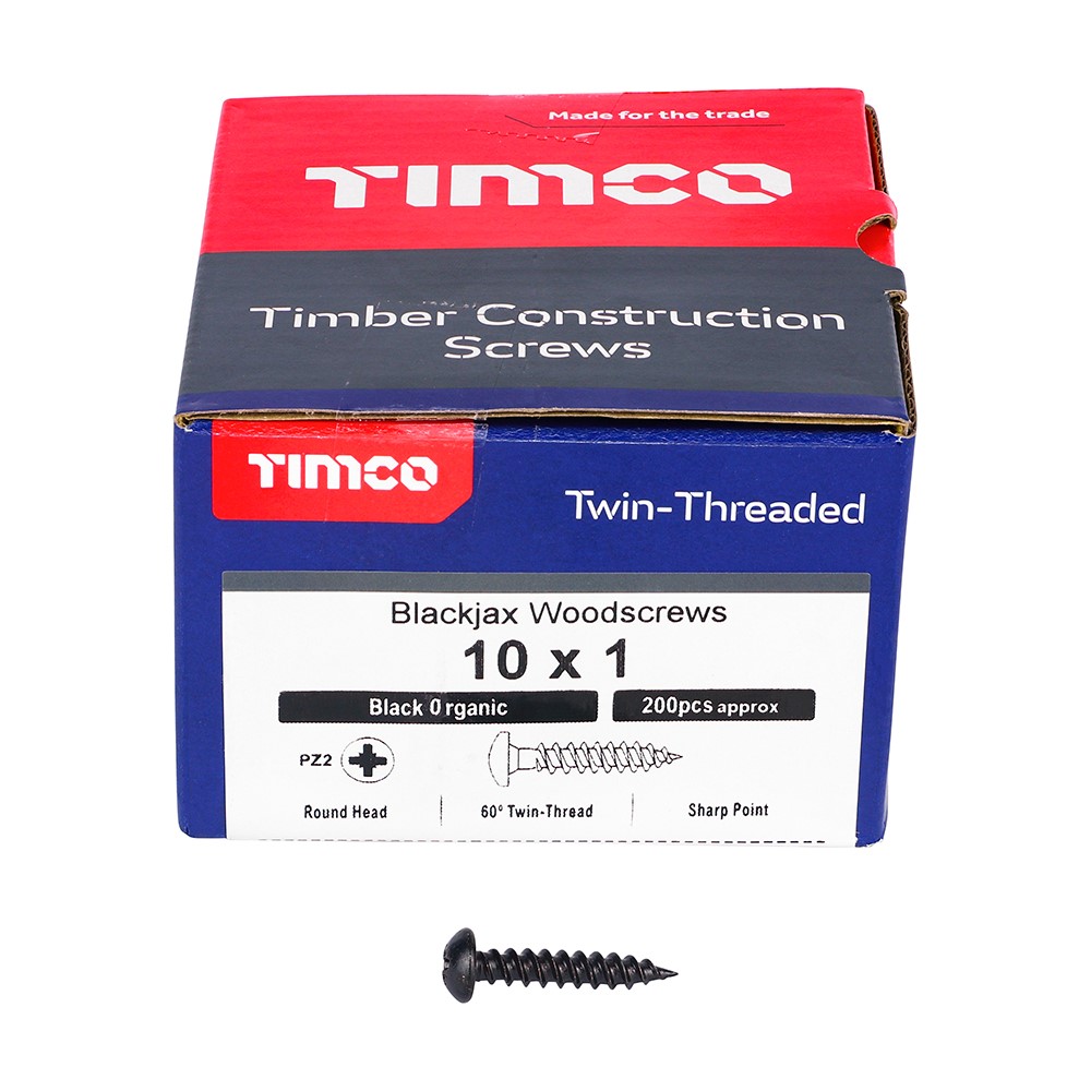 TIMCO Blackjax Woodscrews - PZ - Round - Black Organic 10g x 1