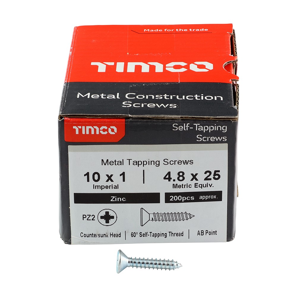 TIMCO Self-Tapping Screws - PZ - Countersunk - Zinc 10g x 1