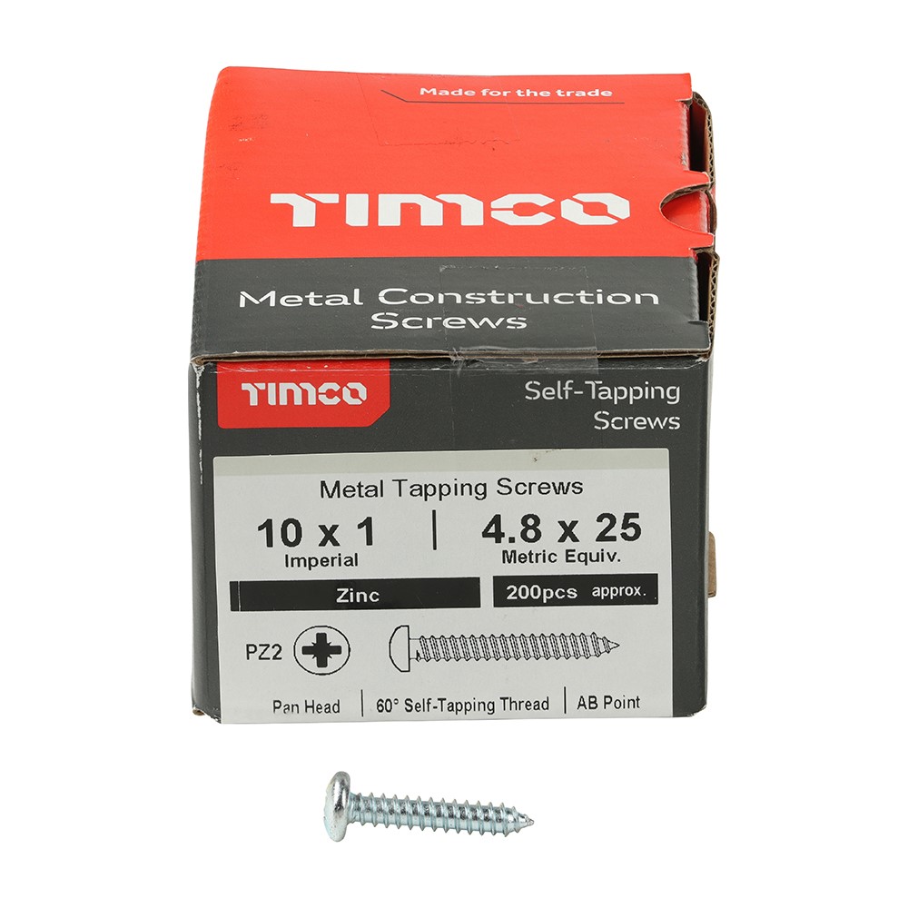 TIMCO Self-Tapping Screws - PZ - Pan - Zinc 10g x 1