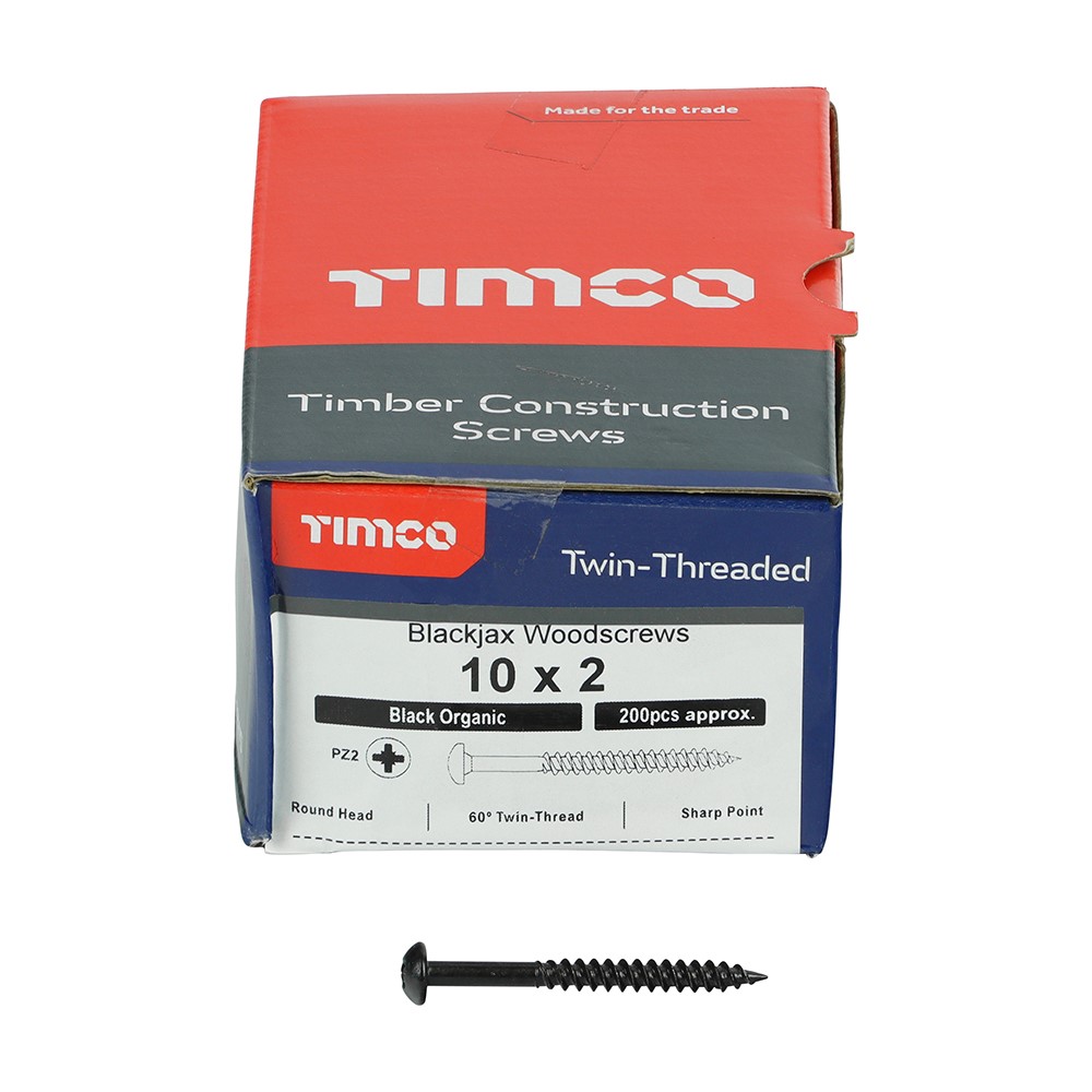 TIMCO Blackjax Woodscrews - PZ - Round - Black Organic 10g x 2