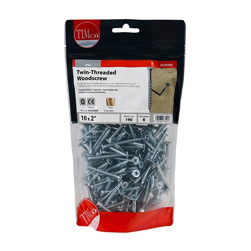 TIMCO Twin-Thread Woodscrews - PZ -Zinc 10g x 2