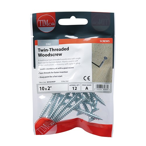 TIMCO Twin-Thread Woodscrews - PZ -Zinc 10g x 2