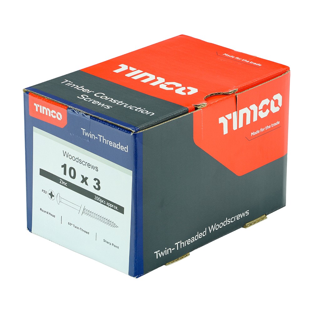 TIMCO Twin-Threaded Woodscrews - PZ - Round - Zinc 10g x 3