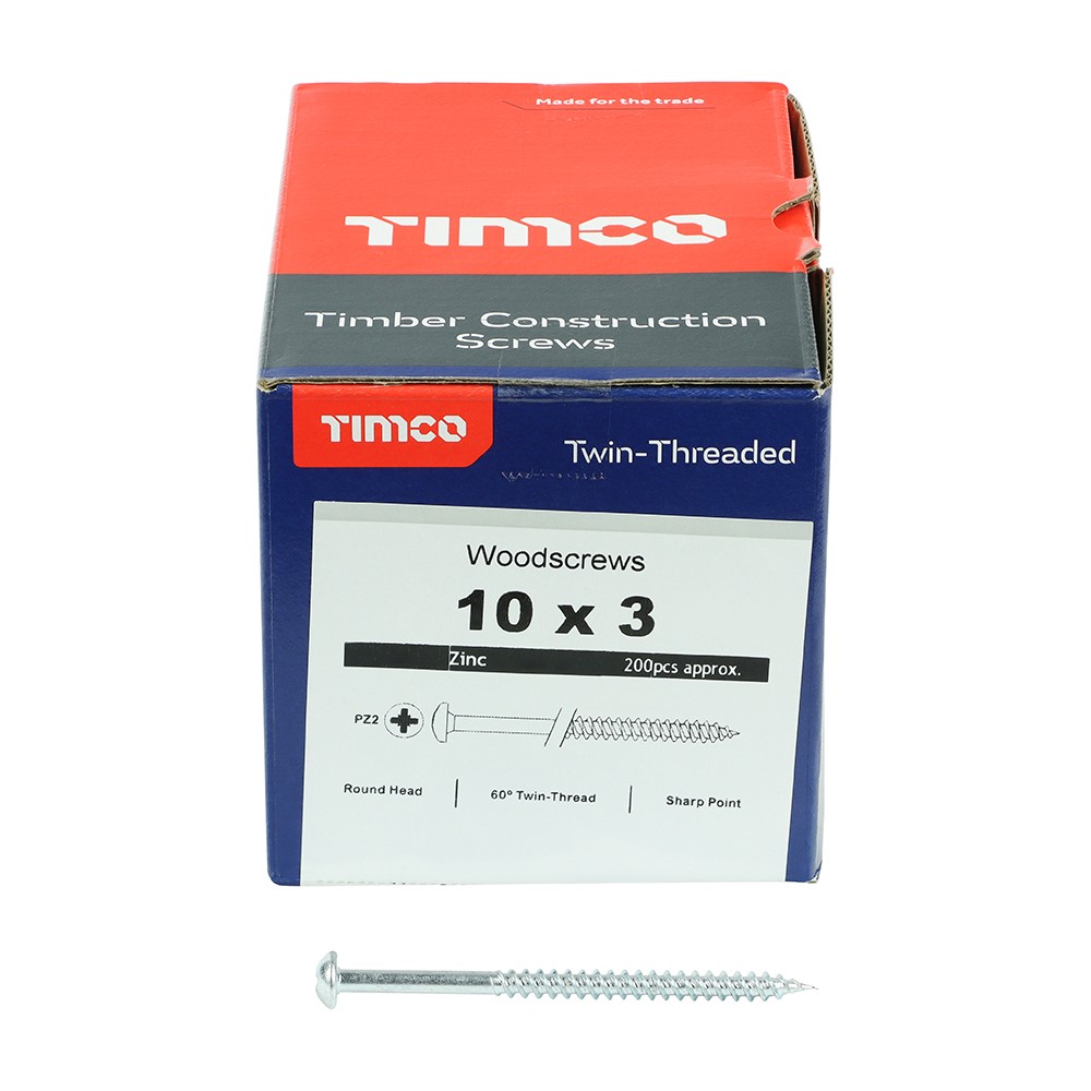 TIMCO Twin-Threaded Woodscrews - PZ - Round - Zinc 10g x 3