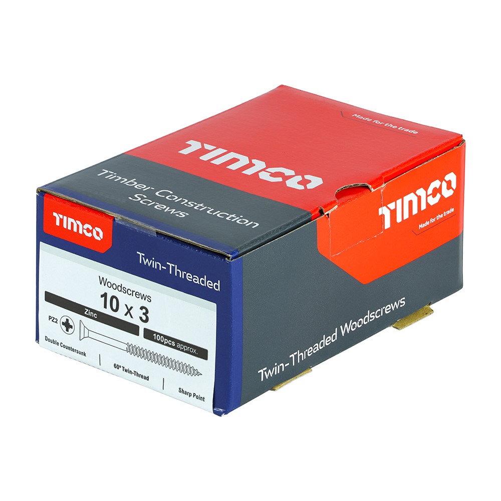 TIMCO Twin-Threaded Woodscrews - PZ -Zinc 10g x 3