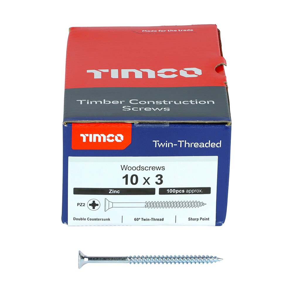 TIMCO Twin-Threaded Woodscrews - PZ -Zinc 10g x 3