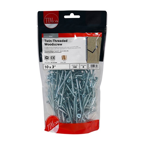 TIMCO Twin-Thread Woodscrews - PZ -Zinc 10g x 3