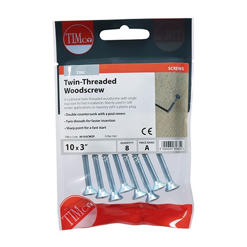 TIMCO Twin-Thread Woodscrews - PZ -Zinc 10g x 3