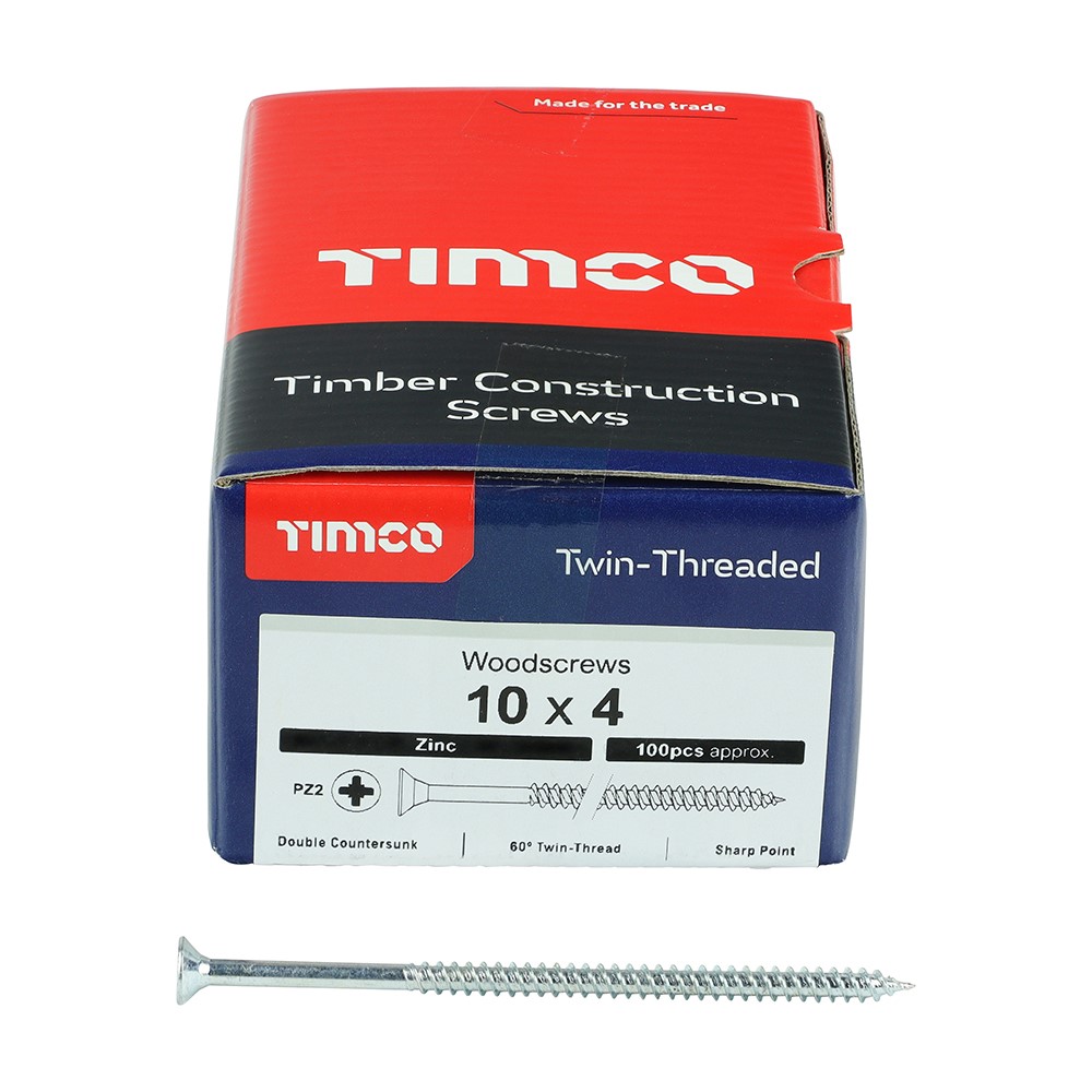 TIMCO Twin-Threaded Woodscrews - PZ -Zinc 10g x 4