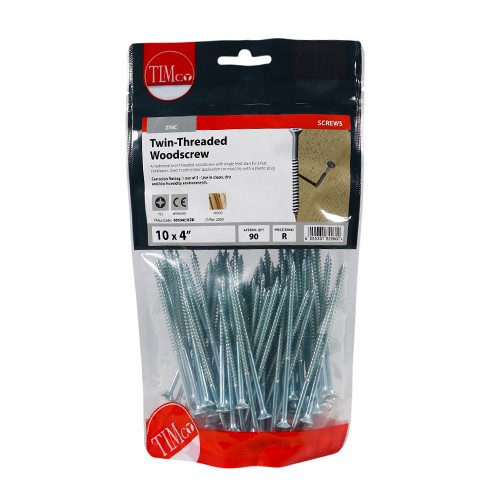 TIMCO Twin-Thread Woodscrews - PZ -Zinc 10g x 4