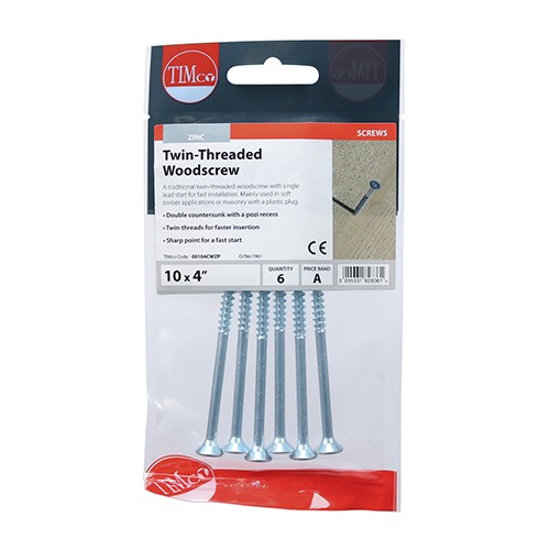 TIMCO Twin-Thread Woodscrews - PZ -Zinc 10g x 4