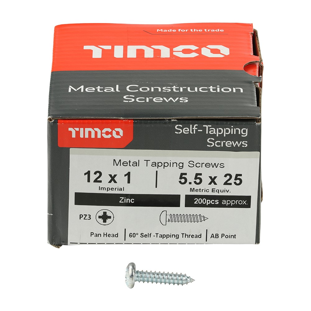 TIMCO Metal Tapping Screws - PZ - Pan - Self-Tapping - Zinc 12g x 1