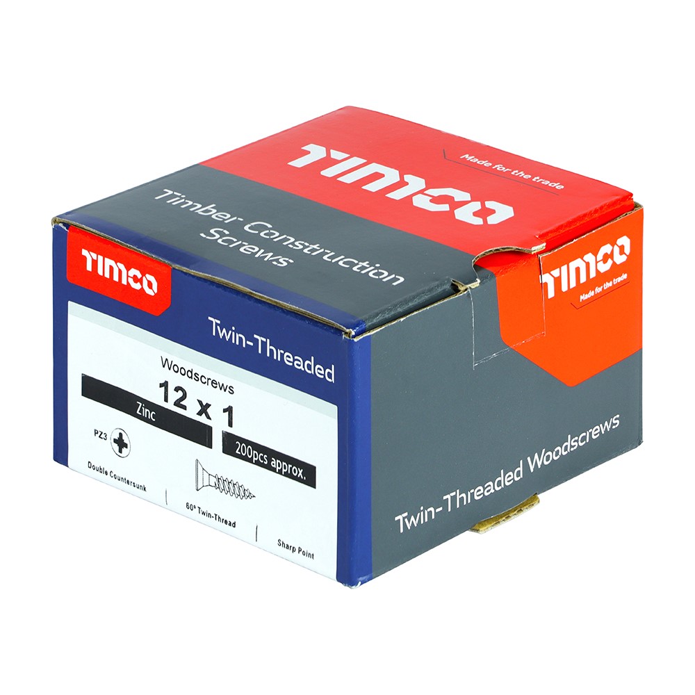 TIMCO Twin-Threaded Woodscrews - PZ -Zinc 12g x 1