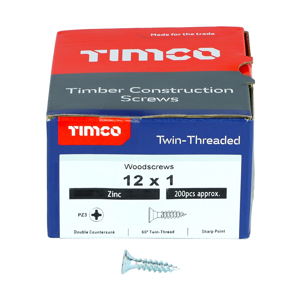 TIMCO Twin-Threaded Woodscrews - PZ -Zinc 12g x 1