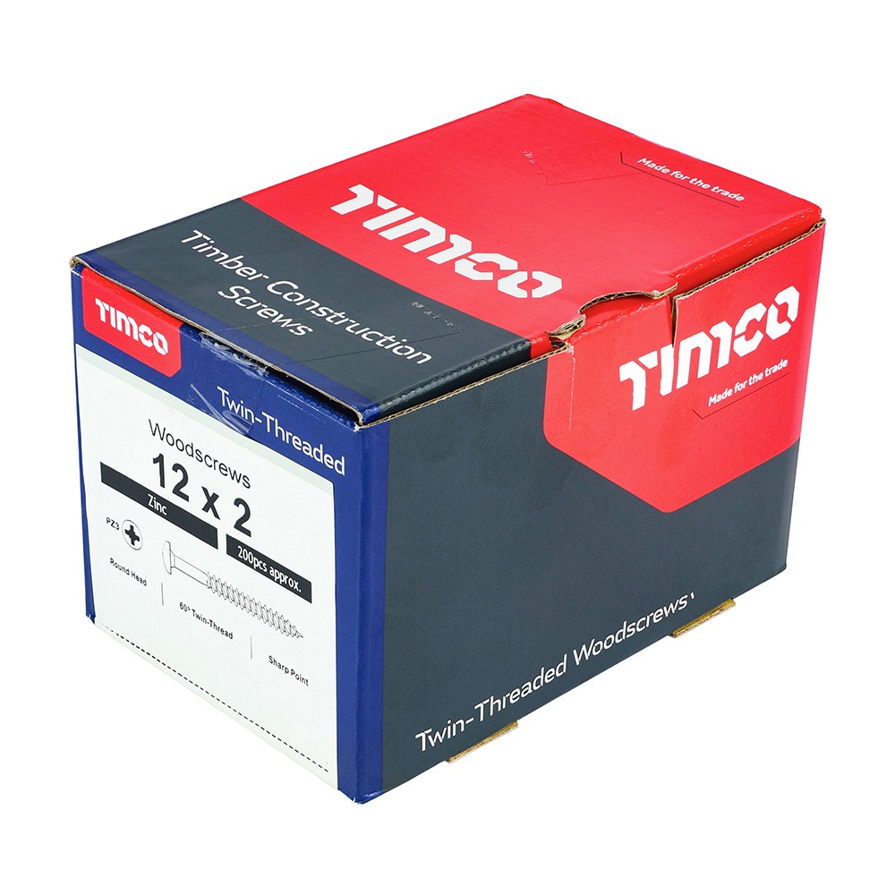 TIMCO Twin-Threaded Woodscrews - PZ - Round - Zinc 12g x 2