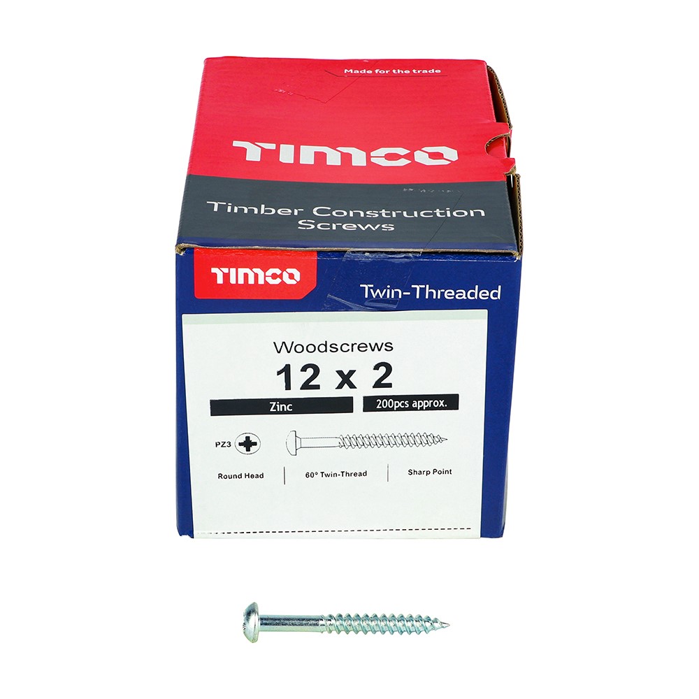 TIMCO Twin-Threaded Woodscrews - PZ - Round - Zinc 12g x 2