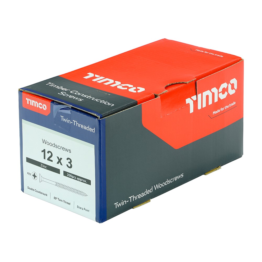 TIMCO Twin-Threaded Woodscrews - PZ -Zinc 12g x 3